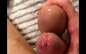 Cum dribble cock frotting with dildo as I ride dildo