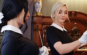 Glum of either sex gay maids tribbing encircling bed