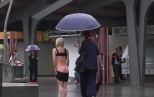 Blonde spinner humiliated take public