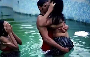 Husband fucks his wifey and friend in pool in threesome