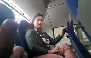 Exhibitionist entices Mummy nigh Suck & Jerk his Hard-on in Bus