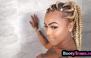 Inked Latin tgirl breeded in big booty in doggystyle