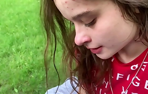Lesbian best friend sucks dick exposed to the park bench