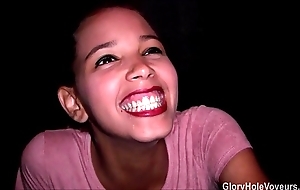 Juvenile coal-black girl prankish gloryhole